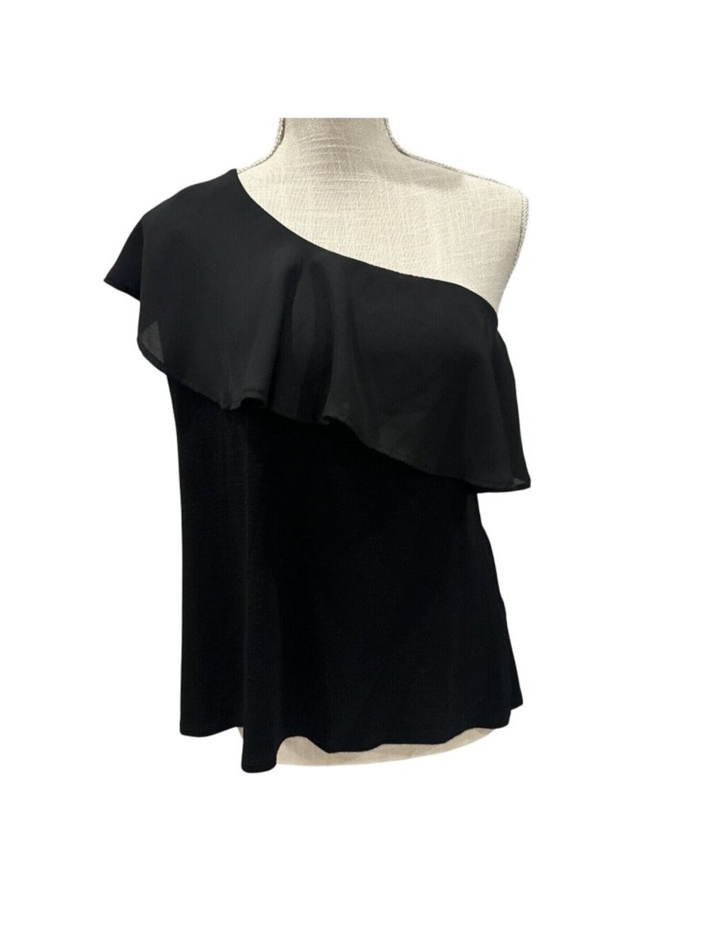 W5 Womens Black One Shoulder Ruffle Top Size L